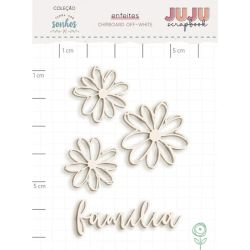 Chipboard Juju Scrapbook Off White Flores e Família Coleção Terra dos Sonhos