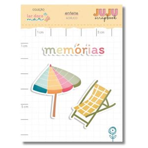 Enfeite em Acrílico Colorido Adesivado Memórias Juju Scrapbook Coleção Lar Doce Mar