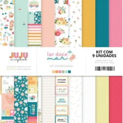 Kit de Papel para Scrapbooking Juju Scrapbook Coleção Lar Doce Mar com 9 Folhas